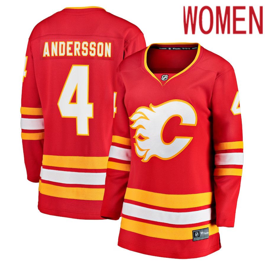 Women Calgary Flames 4 Rasmus Andersson Fanatics Branded Red Home Team Breakaway Player NHL Jersey